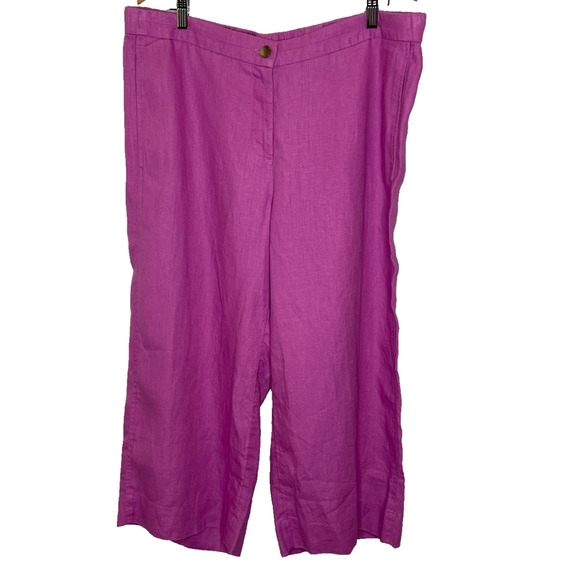 Women's PXL J.Jill Loves Linen Purple Cropped Wide Leg Pants - Picture 1 of 6